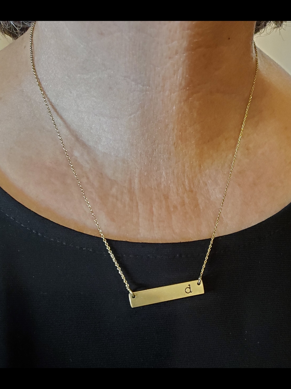 Personalized Gold Bar Necklace with Initial "d"
